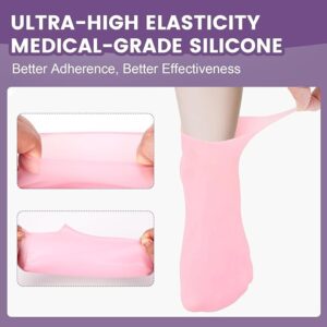 silicone moisturizing socks – reusable spa foot care for dry, cracked heels (pink, one size)