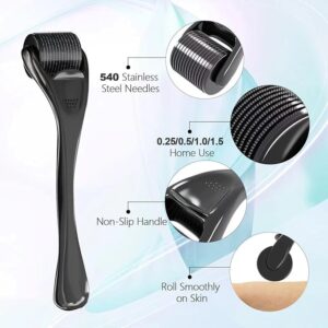 derma roller 540 – stainless steel microneedling roller for face & beard care (0.25mm & 0.5mm)