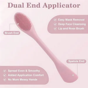 silicone face mask applicator – 2 in 1 pore cleansing brush & lymphatic drainage face massager (pink)
