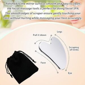 stainless steel gua sha facial tool – metal face & body massager for jawline sculpting, double chin reduction & lymphatic drainage (silver)