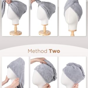 microfiber hair towel wrap – quick dry soft hair turban for curly & straight hair (grey)