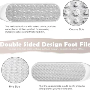 stainless steel foot file – double sided pedicure rasp & callus remover for cracked heels and dead skin (white)