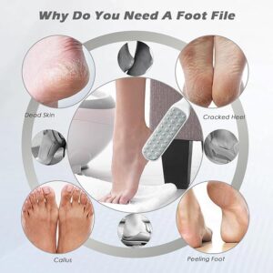 stainless steel foot file – double sided pedicure rasp & callus remover for cracked heels and dead skin (white)