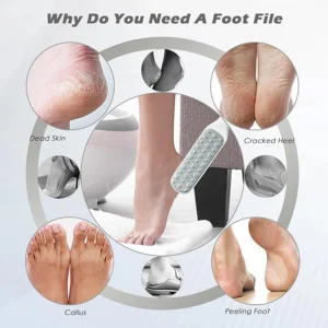 stainless steel foot file – double sided pedicure rasp & callus remover for cracked heels and dead skin (white)