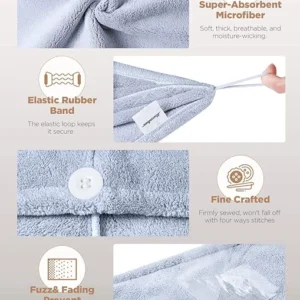 microfiber hair towel wrap – quick dry soft hair turban for curly & straight hair (grey)